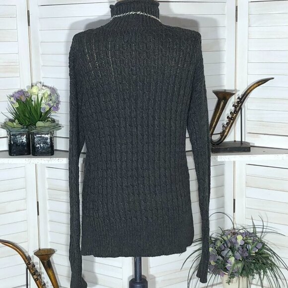 Loft Cotton Cable Knit Asymmetrical Sweater Gray Medium - Picture 2 of 13
